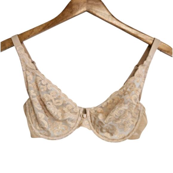 Wacoal Beige Nude Arabesque Lace Underwire Bra 85199 Size 34D - Picture 1 of 6